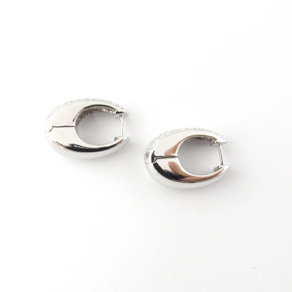 Vintage 14 Karat White Gold Diamond Hoop Earrings #4889 - Picture 5 of 9